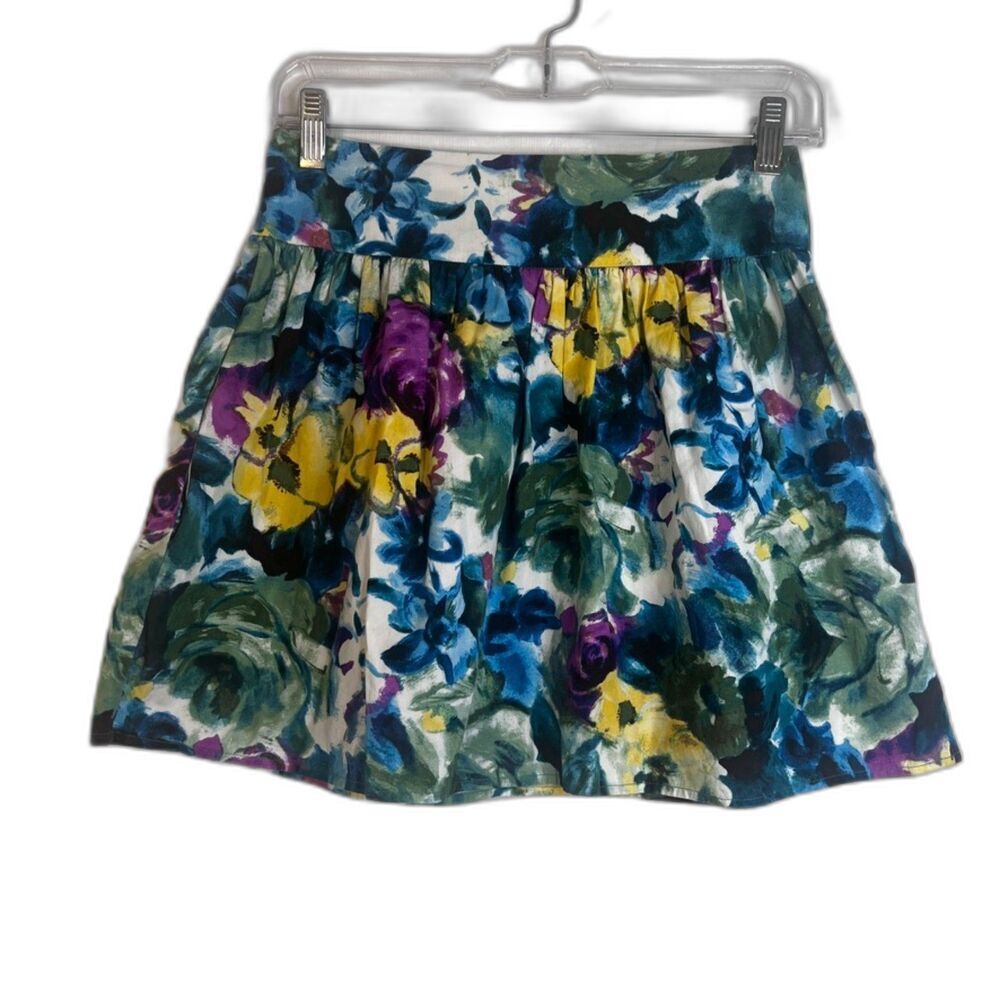 TwentyOne Skater Mini Skirt Bold Maximal Floral Print Size Small 100% Cotton